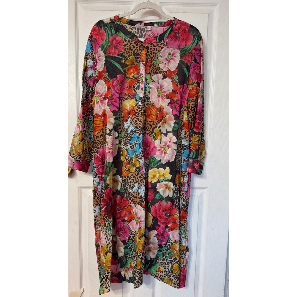 Johnny Was Floral Leopard Butterfly Cotton Shirt Dress R32521C3 XL Multi-Color - Picture 3 of 9